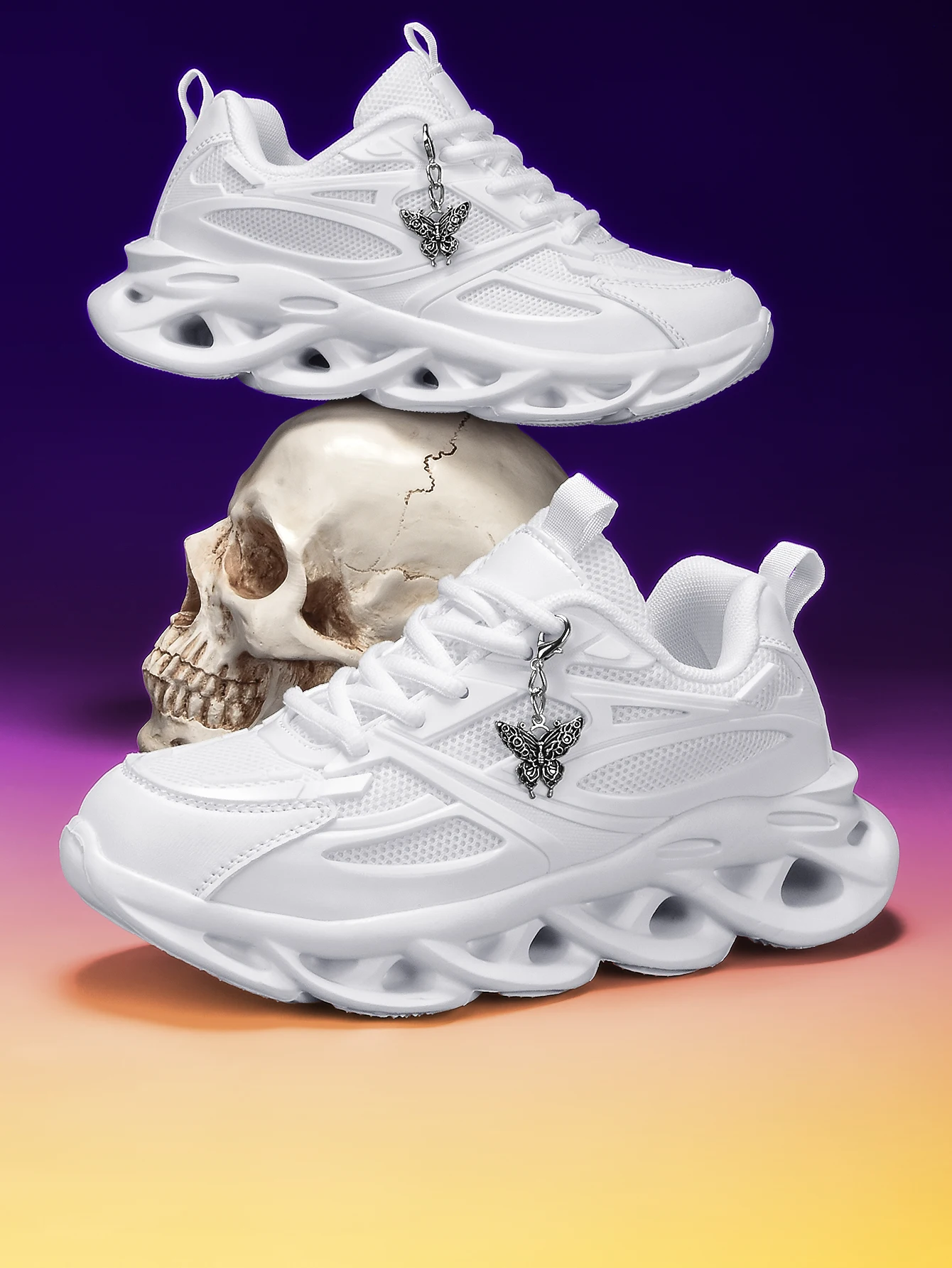 Women's Outdoor All-Season Eva Lightweight Thick-Soled Shoes with a 5cm Height Increase, White Vulcanized Shoes, Paired with a Detachable Silver Butterfly Chain Accessory