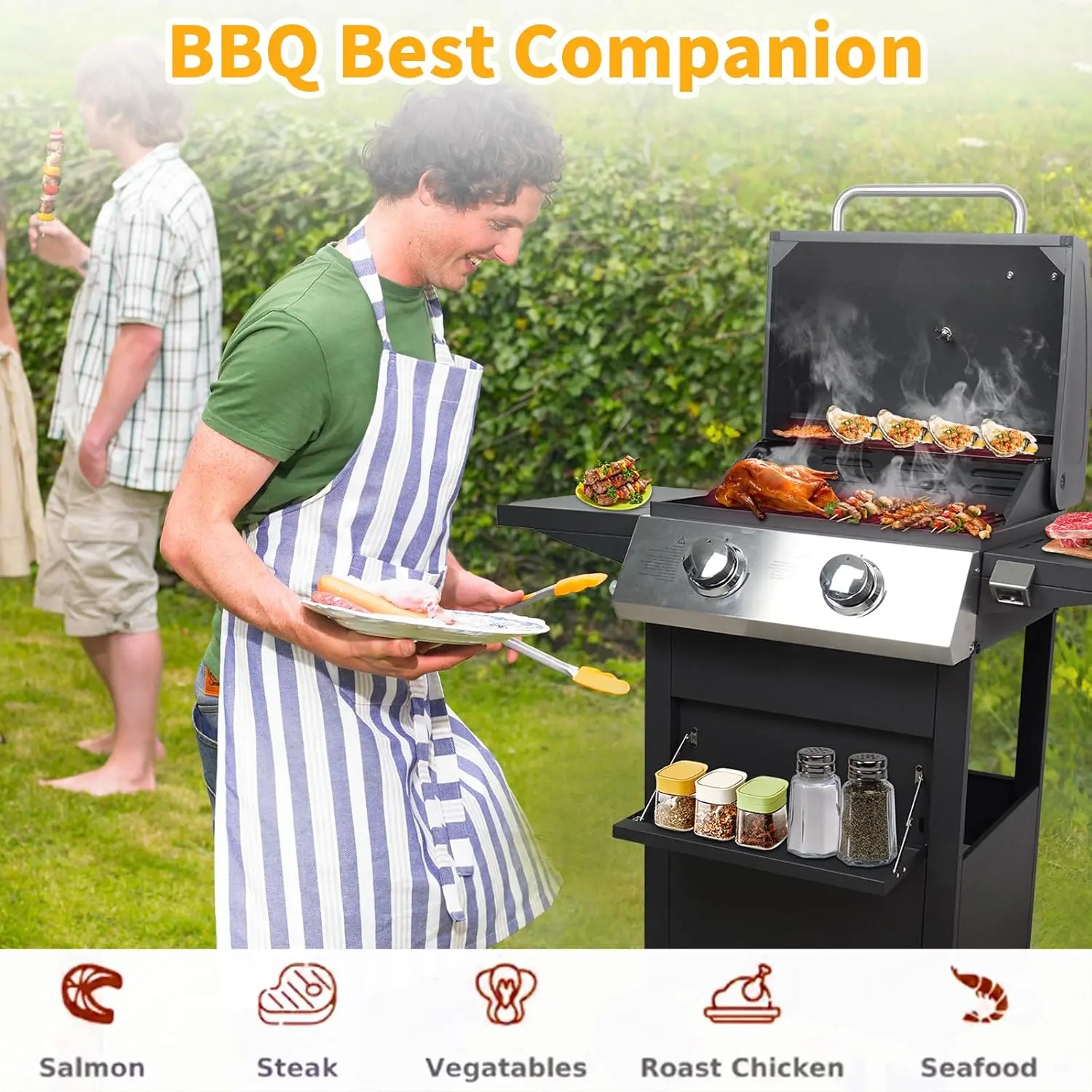 2 Burner Gas Grill, 20000 BTU Propane BBQ Grill for Summer Cook/Camp/Gift, Stainless Steel Barbecue Grill for Patio/Deck/Backyar
