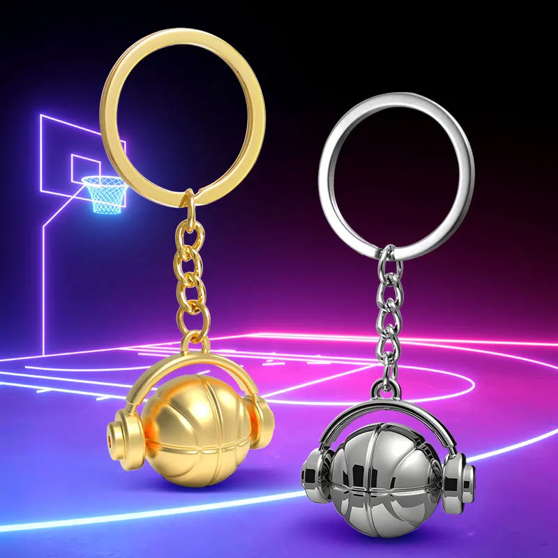 3D Basketball Keychain Ornaments Basketball lover Gifts Rock Music Headphone Basketball ball Ball Key Chain Chains Rings Sport