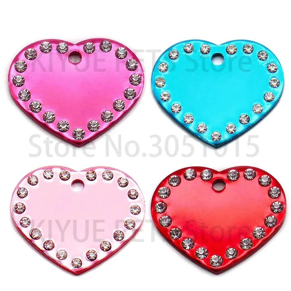 20Pcs Rhinestone Aluminum Anodized Bone Heart Pendant Keychain Wedding Personalized Decoration Blank Nameplate