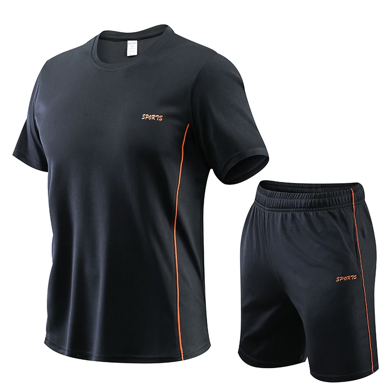 CHRLCK Men's Running Set Summer Quick Drying Sweat-absorbing Short Sleeved T-shirt Shorts Sports Suit Two-piece Set Men