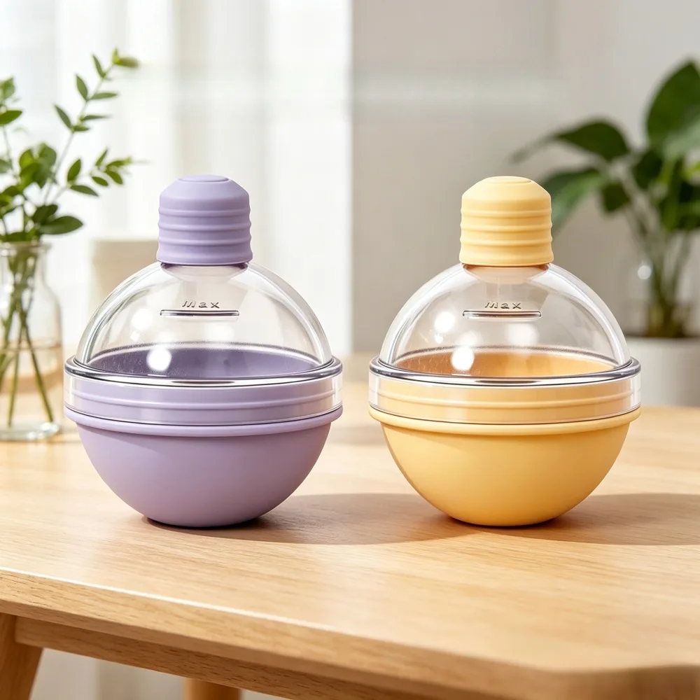 2 Pack Light Bulb Shaped Ice Ball Molds, Purple & Yellow Large Sphere Silicone Ice Makers with Screw Sealed Lid, Easy Release Round Ice Cube Molds for Whiskey, Bourbon, Cocktails, Beverages