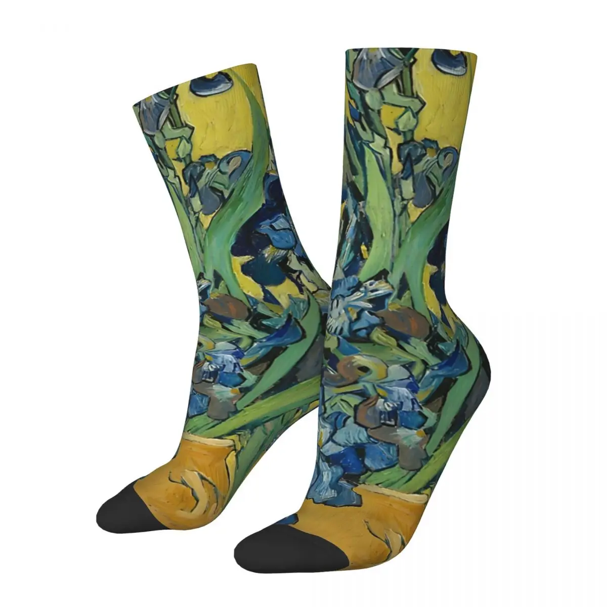 Hip Hop Retro Vase With Irises Against A Yellow Background Crazy Men's compression Socks Unisex Van Gogh Street Style Crew Sock