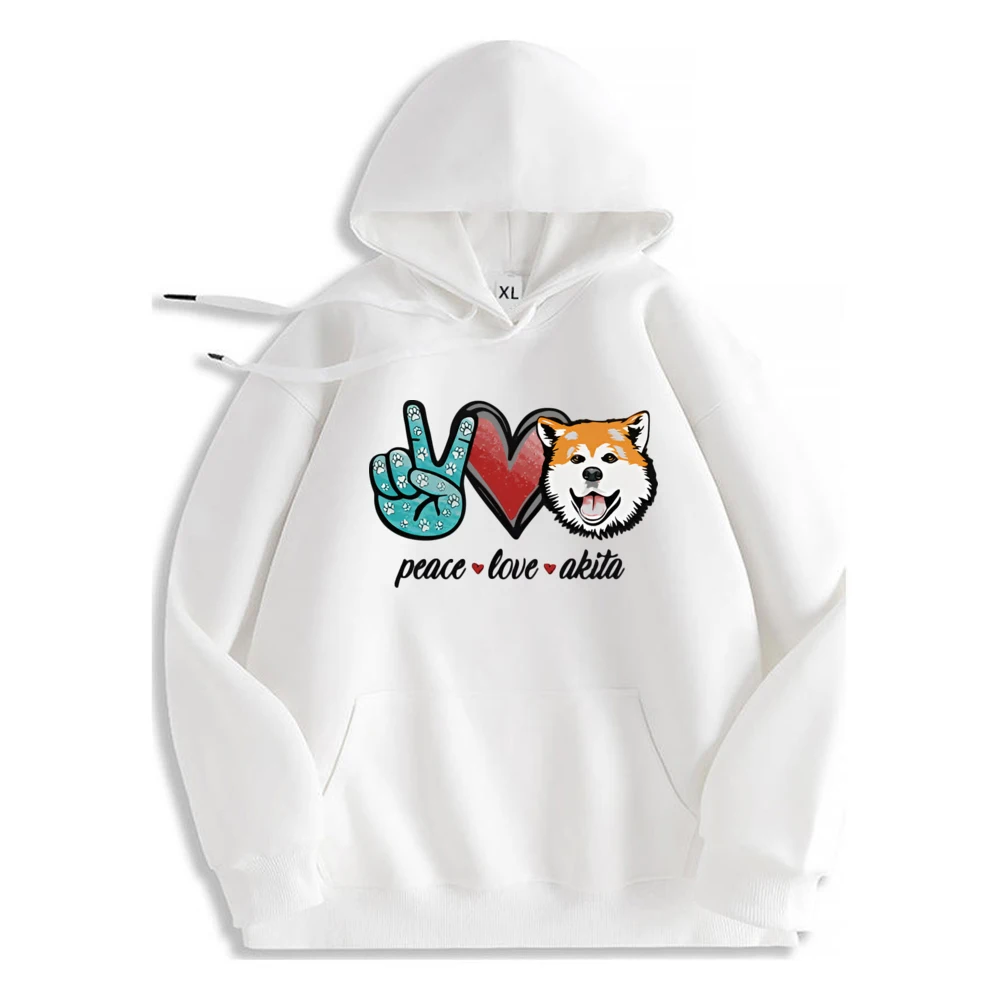 Peace Love And Dog Printed Hoodie Oversized  Polyester Fiber Comfortable Long Sleeve Mens Sweatshirt