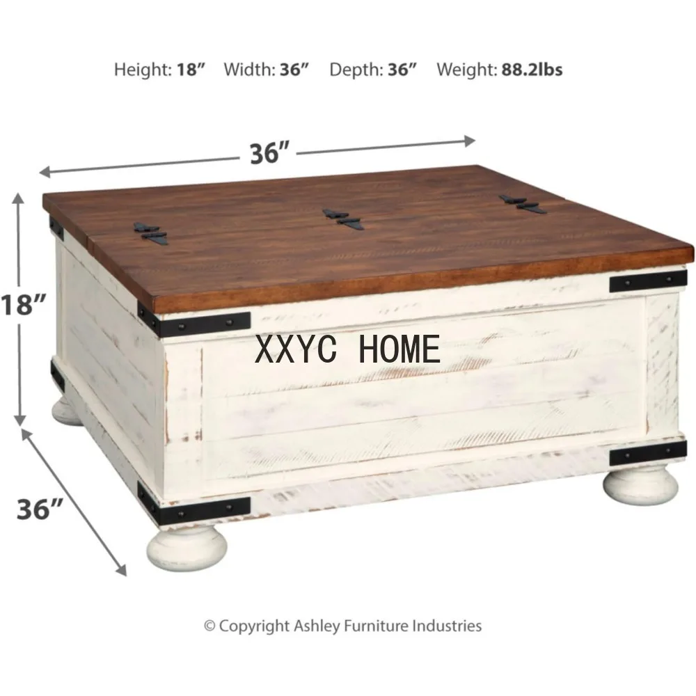 위스트필드 농가 사각 보관 커피 테이블, 힌지 리프트 탑, 고민 화이트