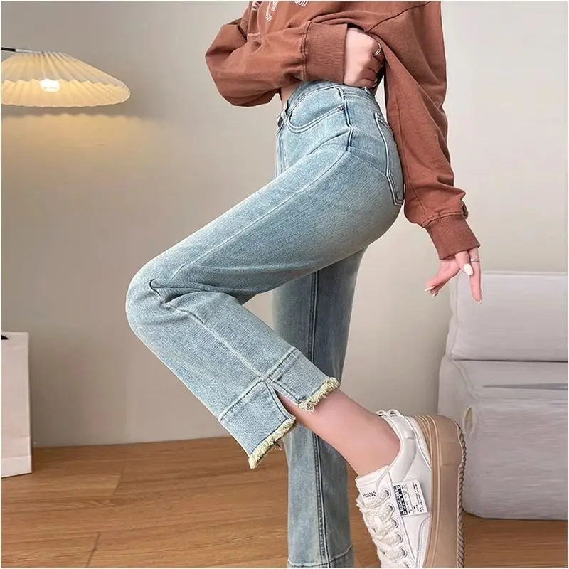 

Slimming Nine-Point Women's Jeans Straight Leg Tube Pants Spring Autumn New Sle Small Size Faionable Cotton Blend Casual ...