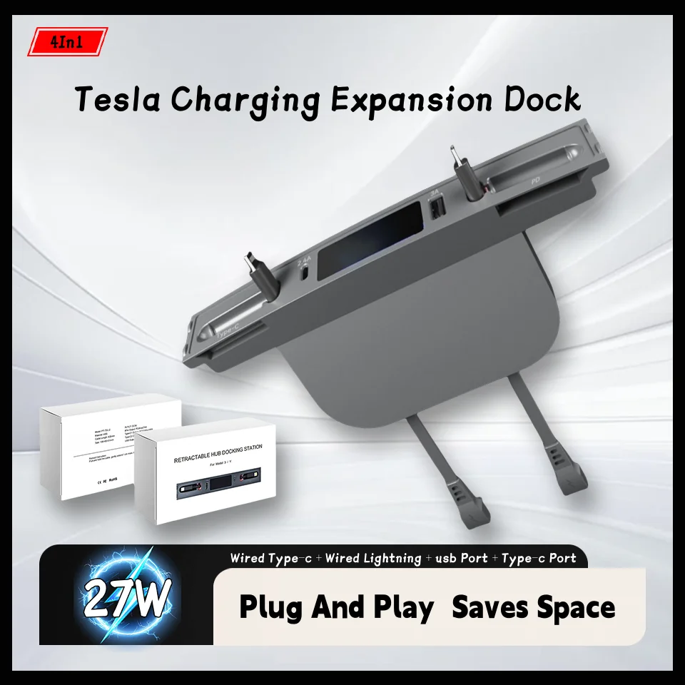 

New Docking Station for Tesla Model 3 / Y 27W Quick Charger Type-c USB Port Shunt Hub Extension Center Console Smart Sensor