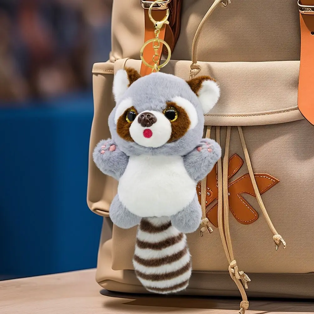 Llavero de peluche de mapache, animales de peluche, exquisito colgante de felpa de mapache, lindo llavero de Animal relleno Kawaii, colgante de bolso
