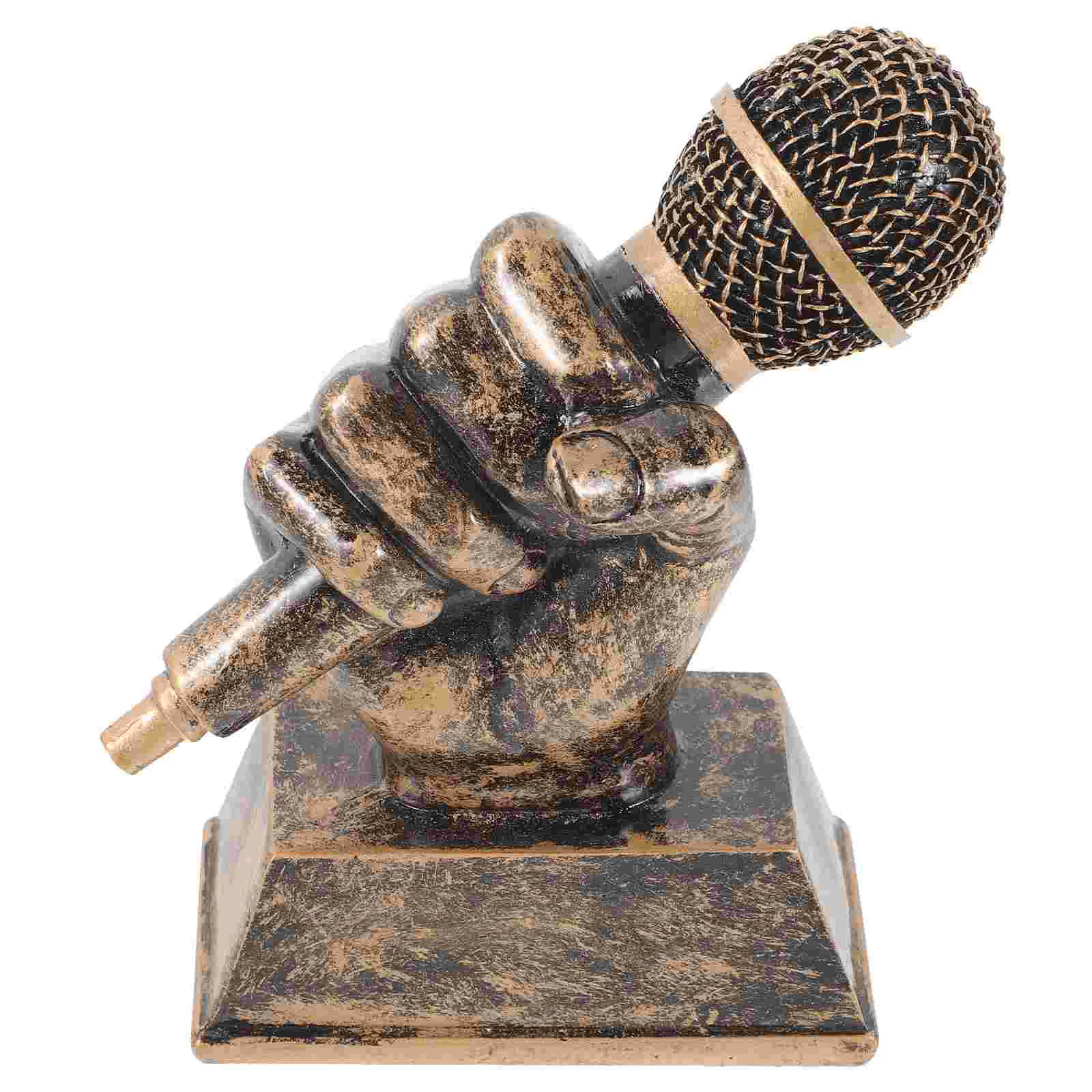 Trophée Musical avec Mini Microphone, Décor de Modèle Vintage, Personnel à l\'revêt