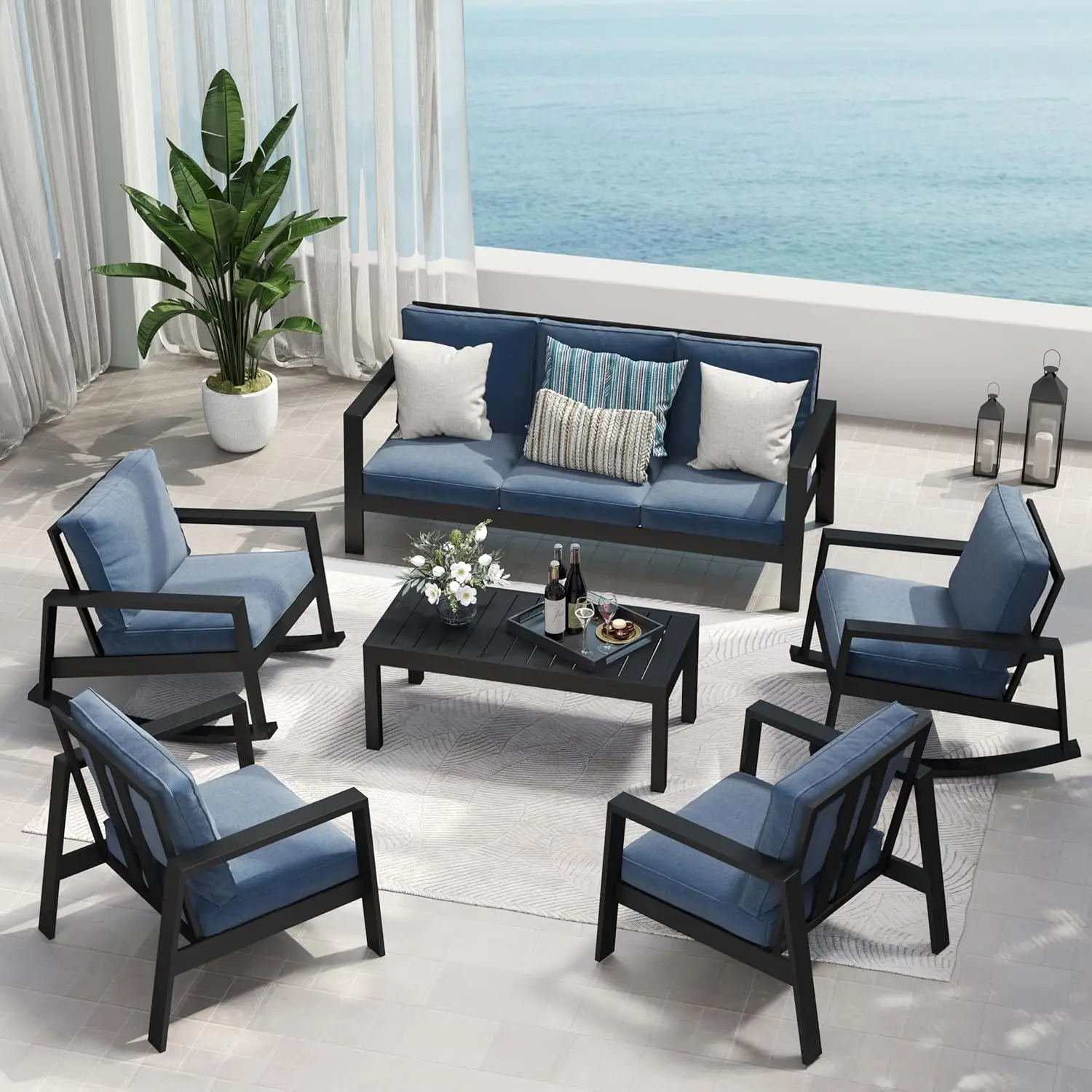 

Алюминиевый комплект уличной мебели из 6 предметов: водостойкий диван для бесед, кофейный столик, для двора, бассейна, сада, на заказ