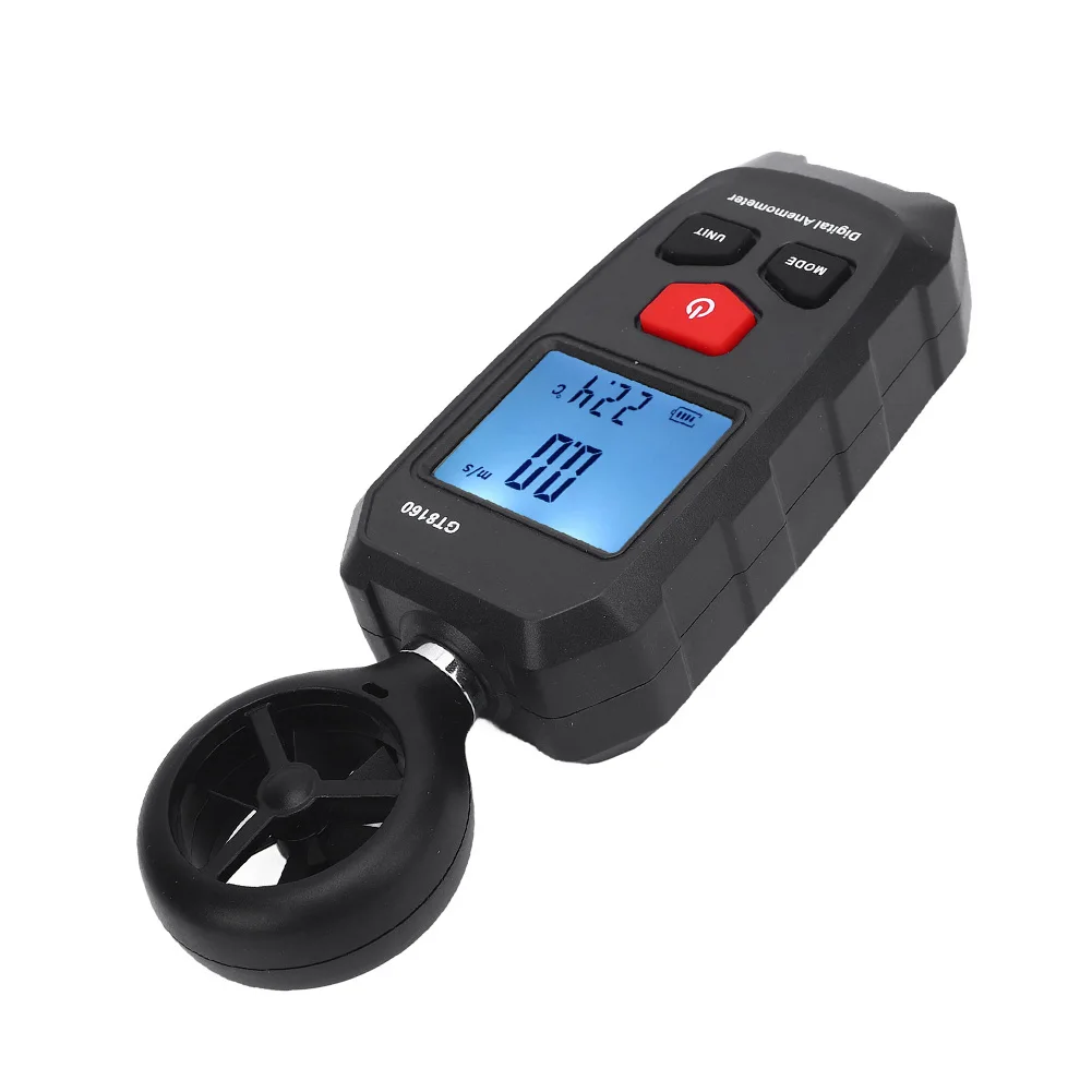 Black GT8160 Digital Anemometer Wind Meter With Temperature Humidity Sensor 0-30M/S For Boating Hiking Cycling Weather