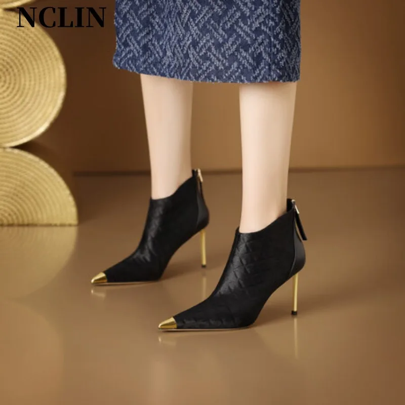 2024 Spring/Autumn Women Boots Pointed Toe Ankle Boots for Women Winter Horsehair High Heel Modern Boots Zapatos De Mujer