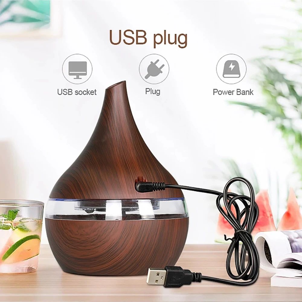 Aromatherapy Essential Oil Diffuser Wood Grain Remote Control Ultrasonic Air Humidifier Cool with 7 Color LED night Lights