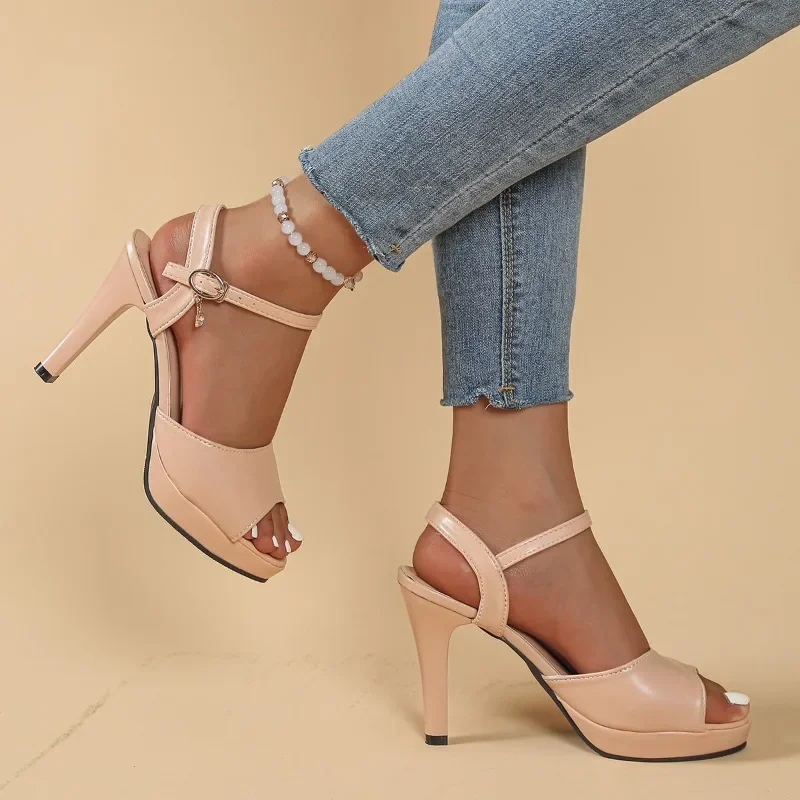 New Versatile Fish Mouth Sandals One Shoulder Buckle Stiletto Heel Waterproof Platform Pumps