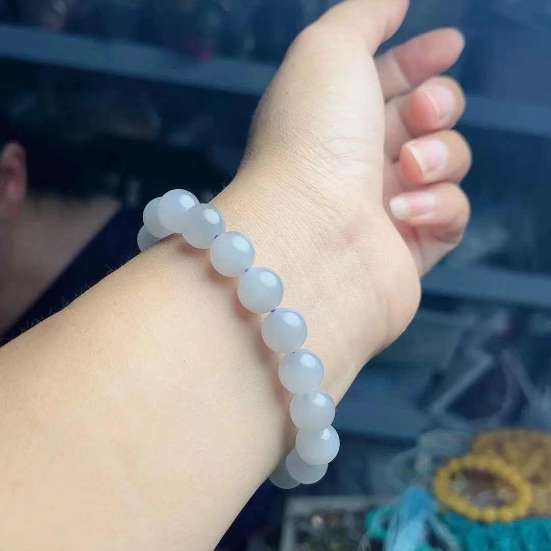 Natural 100% real high-quality Smoke Purple hetian jade Carving round beads bracelets couples woman men Gift with jade bracelet