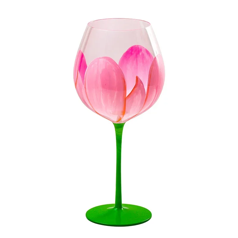 French Ins Style Retro Goblet Champagne Glass Wine Glass Antique Tulip Painted Goblet Red Wine Glass