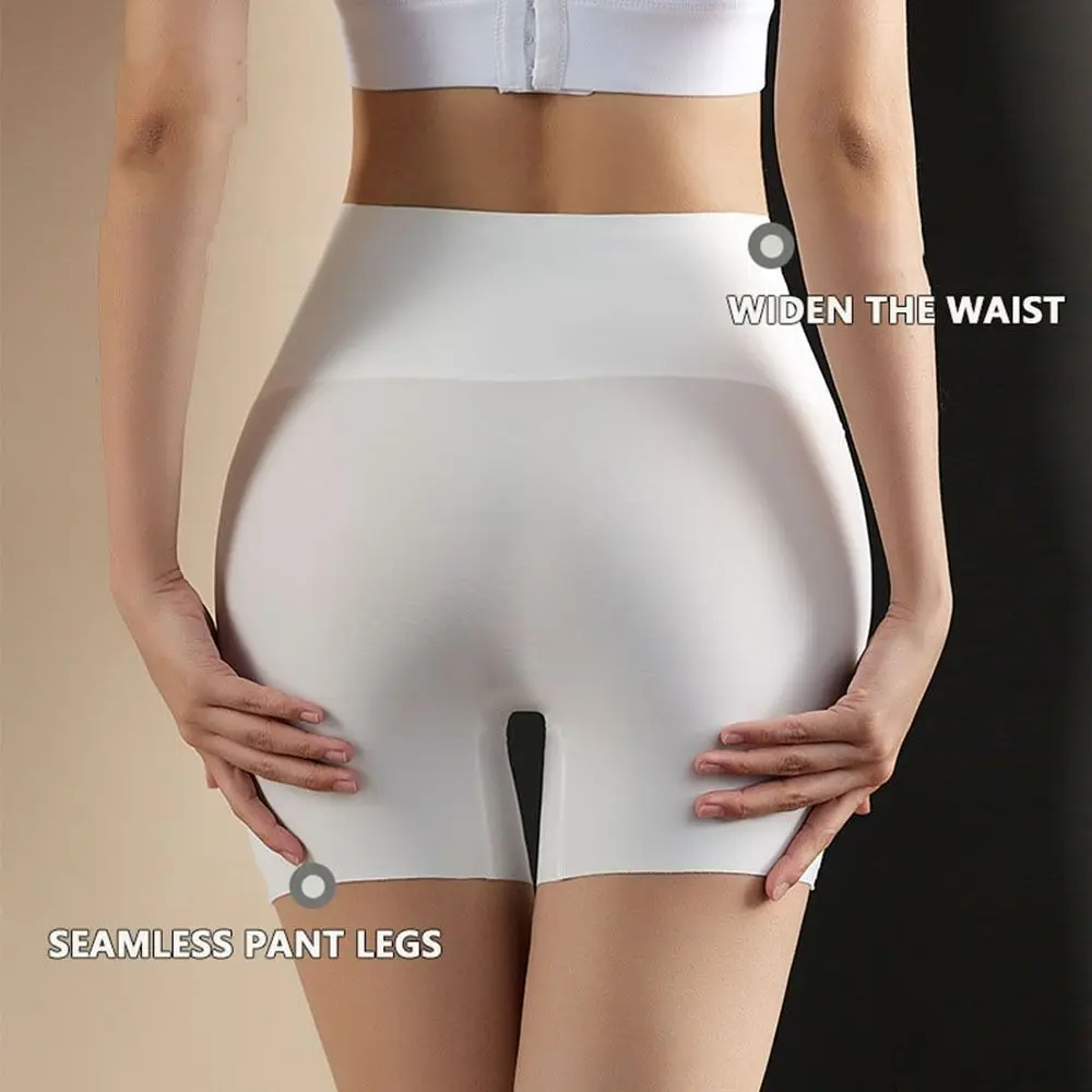 Solid Color Tummy Hips Sliming Plus Size Leggings High Waist Underwear Safety Shorts Ice Silk Boxer Women Safety Short Pants