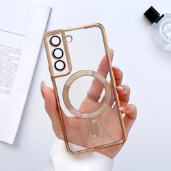 For Magsafe Wireless Charge Case For Samsung Galaxy S25 S24 S23 S22 S21Ultra Plus 5G Soft Transparent Clear Silicone Full Covers