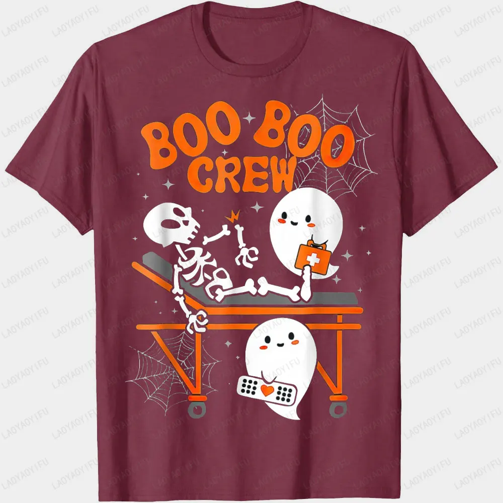 Boo Boo Crew Ghost Doctor Nurse Halloween Graphic T Shirts Men Clothing Streetwear Skeleton Spider Web Woman T-shirt Tops