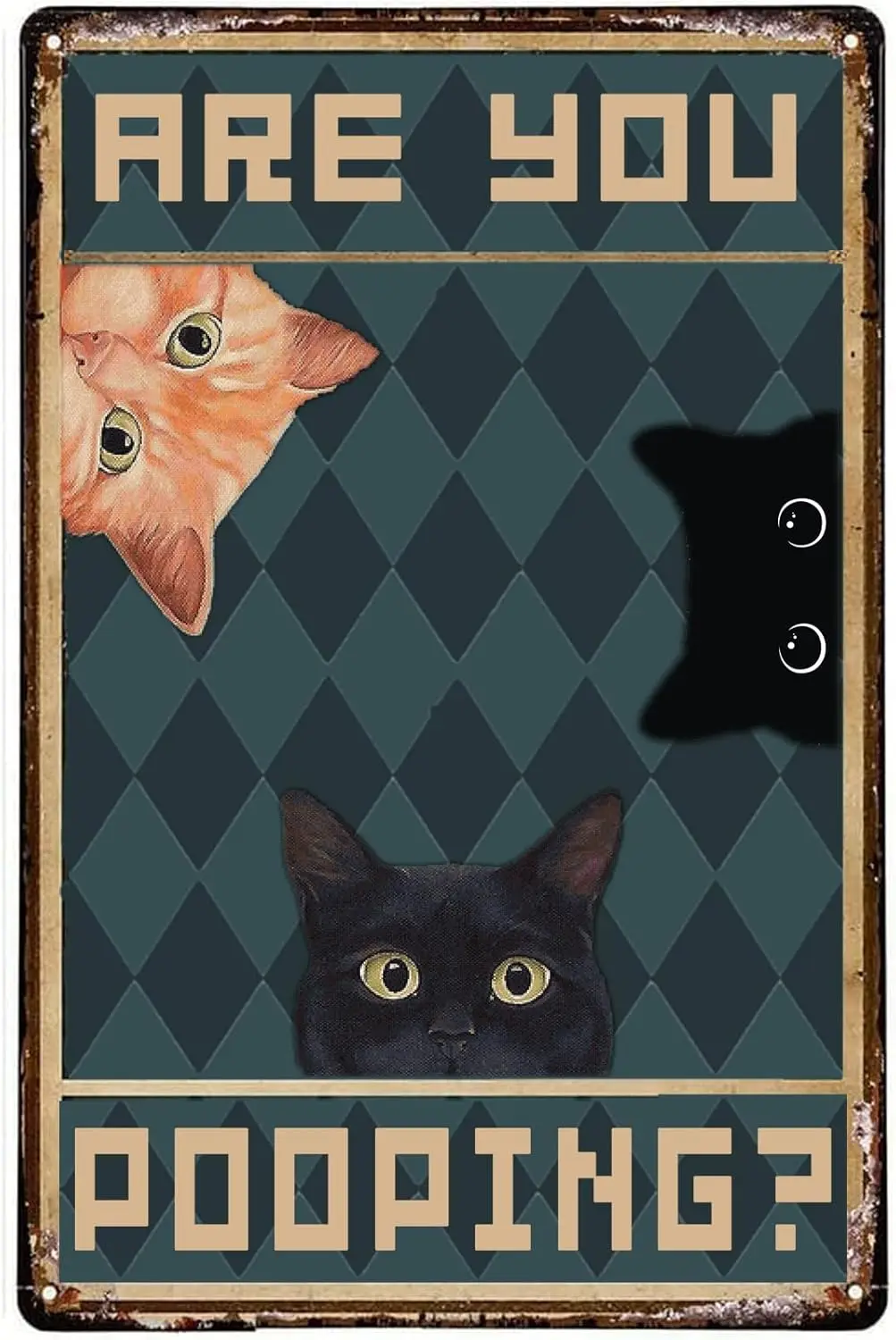 Retro Tin Sign Vintage are You Pooping Restroom Wall Toilet Decor, Funny Kitty Cat, Cats Lover Gift, Funny Black Cat,Nursery Dec