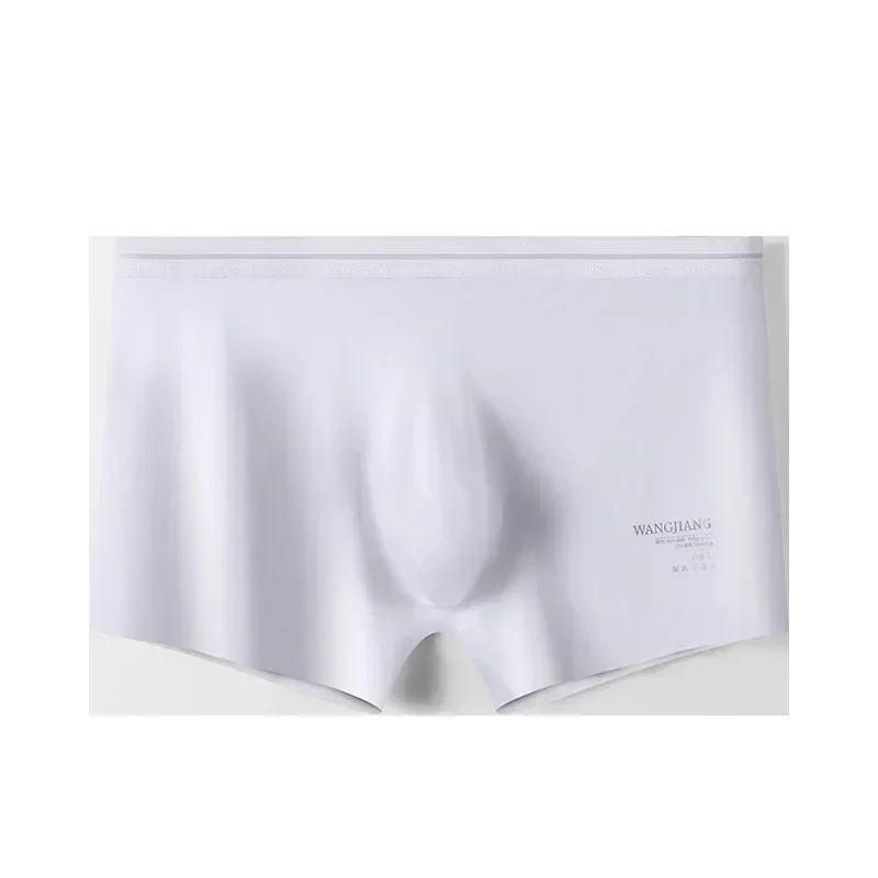 Cuecas boxer sem costura masculinas, ver através, seda gelo, roupa interior sexy, bolsa protuberante, cuecas finas, cuecas respiráveis