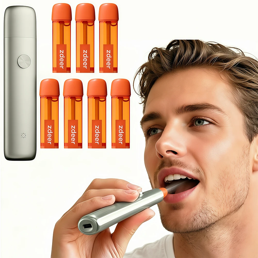 1Set Smart Electronic Oral Sprayer Mouth Breath Freshener with 7 Fruit Flavor Portable Atomizing Electric Oral Sprayer