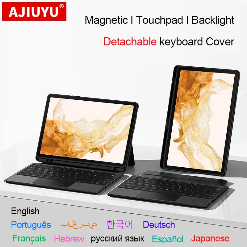 

Magic Backlight Keyboard Arabic For Samsung Galaxy Tab S8 Plus S7 FE S7 Plus 12.4" S8+ S7+ Separable Keyboard Case With Touchpad