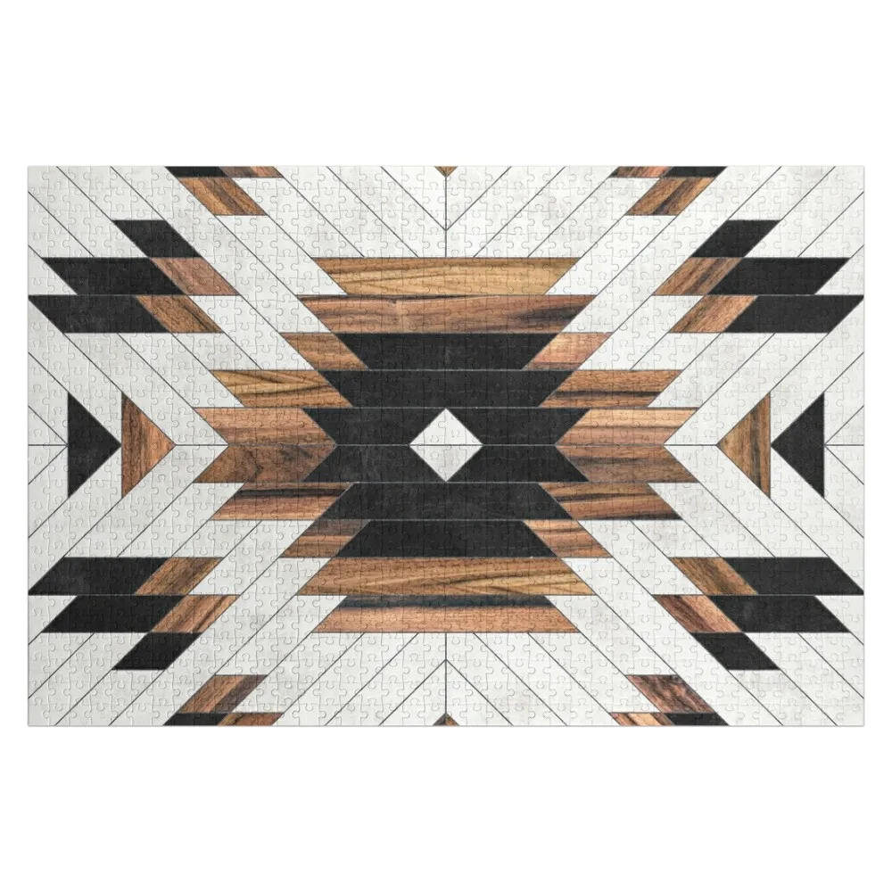 Urban Tribal Pattern No.5 - Aztec - Concrete and Wood Jigsaw Puzzle Wood Name Custom Gift Puzzle