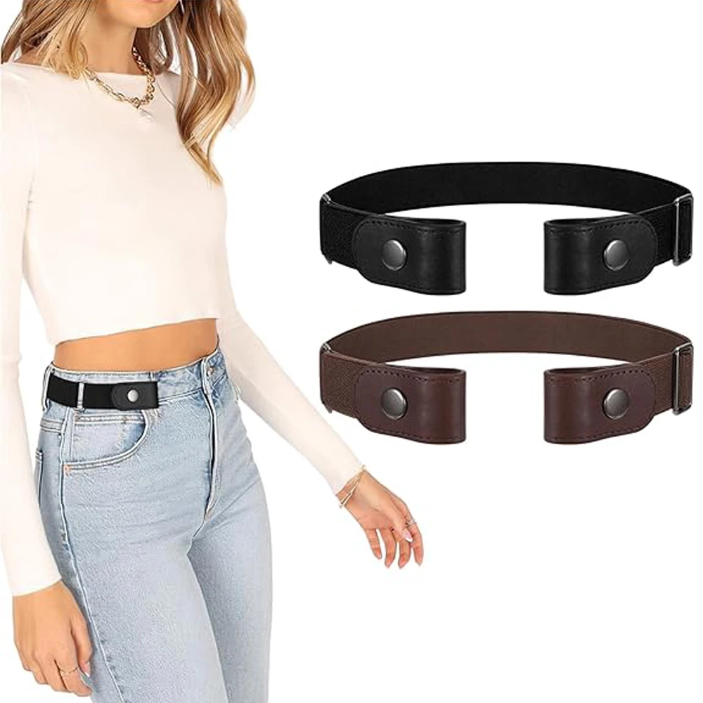 

2PCS No Buckle Invisible Elastic Belt No Bulge Buckle-Free Stretch Waist Belt for Jeans Pants Dresses Women/Men Easy To Wear