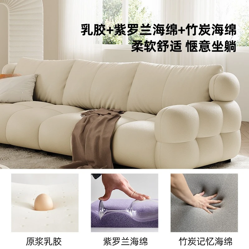 Sofá Marshmallow Puff, sofá de couro creme francês