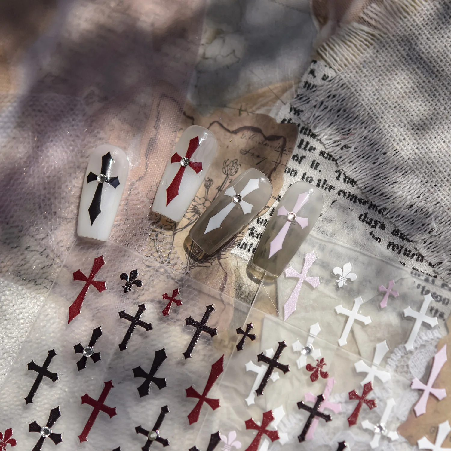 Autocollant pour ongles en cristal et diamant de luxe, grande et petite croix, autocollant pour Nail Art, décoration pour ongles, petit accessoire, DIY bricolage