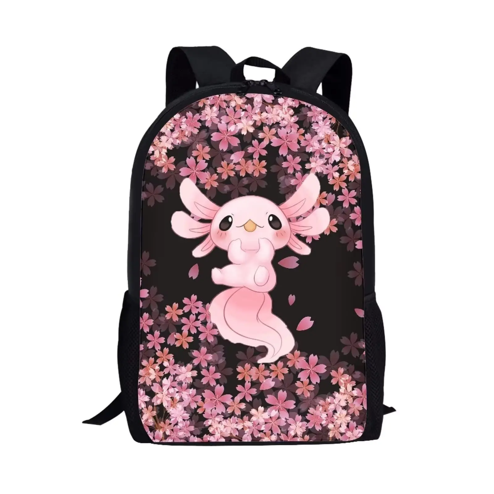 Sakura Axolotl School Backpack for Girls Boys Bookbag Large Capacity School Bag for Teenager Middle School Student Elementary