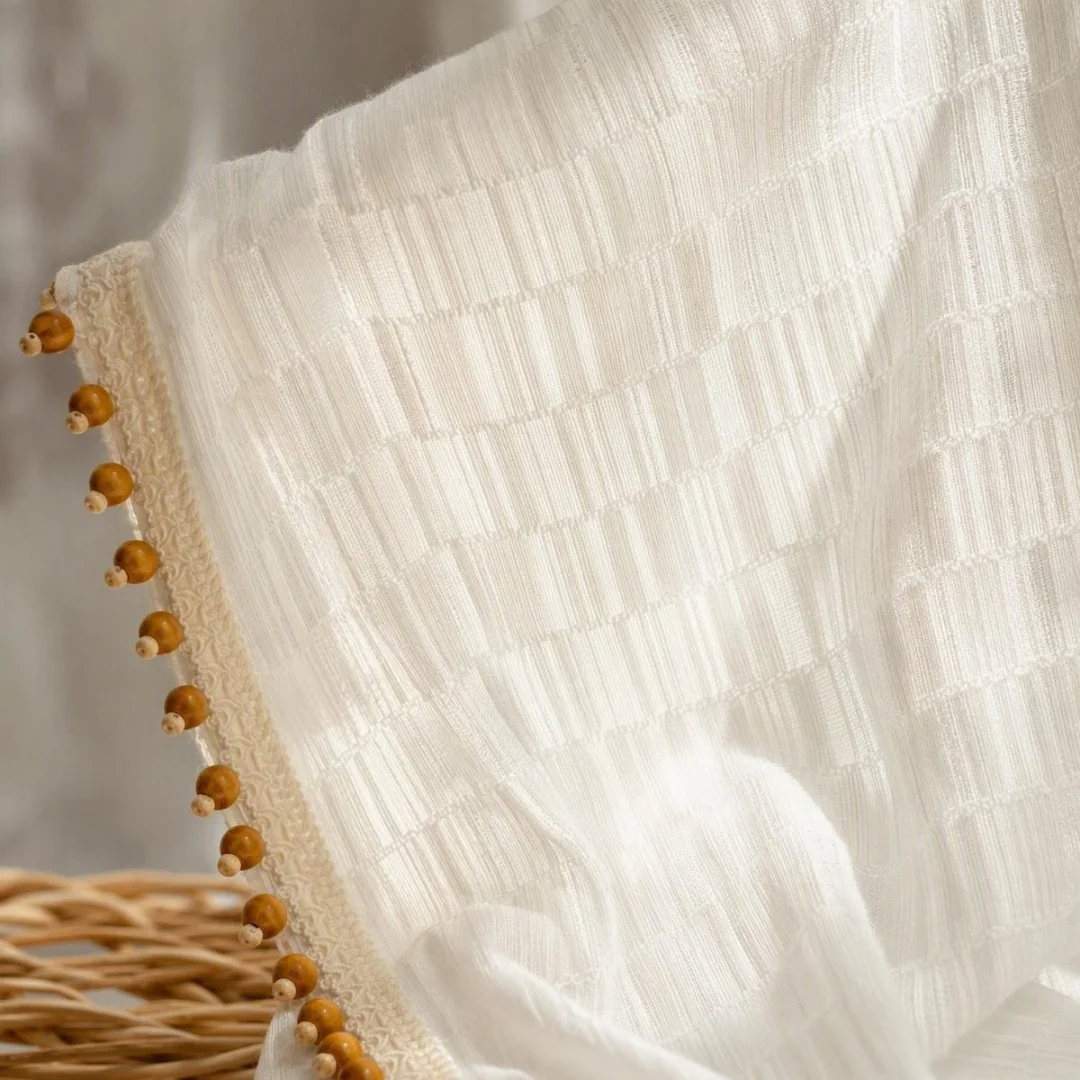 boho-wood-bead-trim-sheer-curtain-textured-grid-semi‑transparent-window-drapes-for-living-room-bedroom