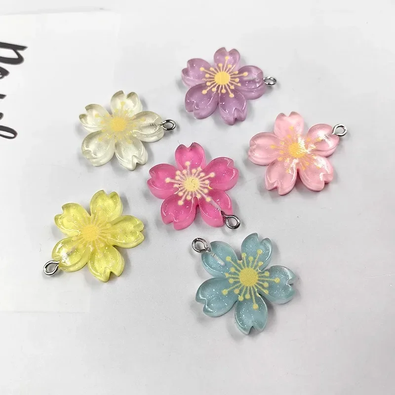 10Pcs Colorful Floral Resin Charms Lovely Cartoon Sakura Flower Pendants for Handmade Earrings Jewelry Making Supplies