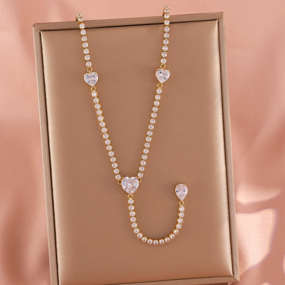 ZAKOL Luxuriöse Y-förmige lange Halskette mit runden Herz-Zirkonen für Damen, exquisiter Schmuck für Hochzeit, Bankett und Party. – Detail 8