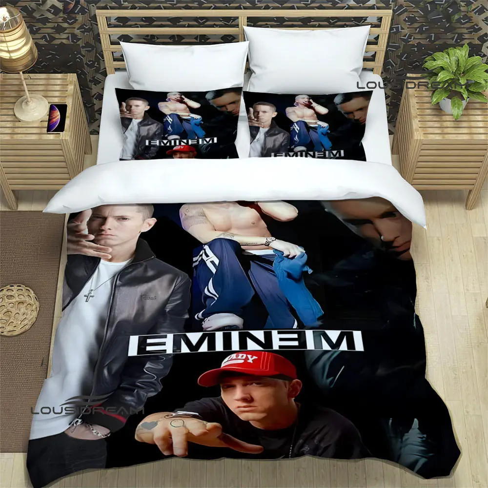 Imagem -04 - Eminem Hip -hop Singer Print Bedding Sets Requintado Cama Suprimentos Conjunto Capa de Edredão Conjunto Cama Luxo Presente de Aniversário