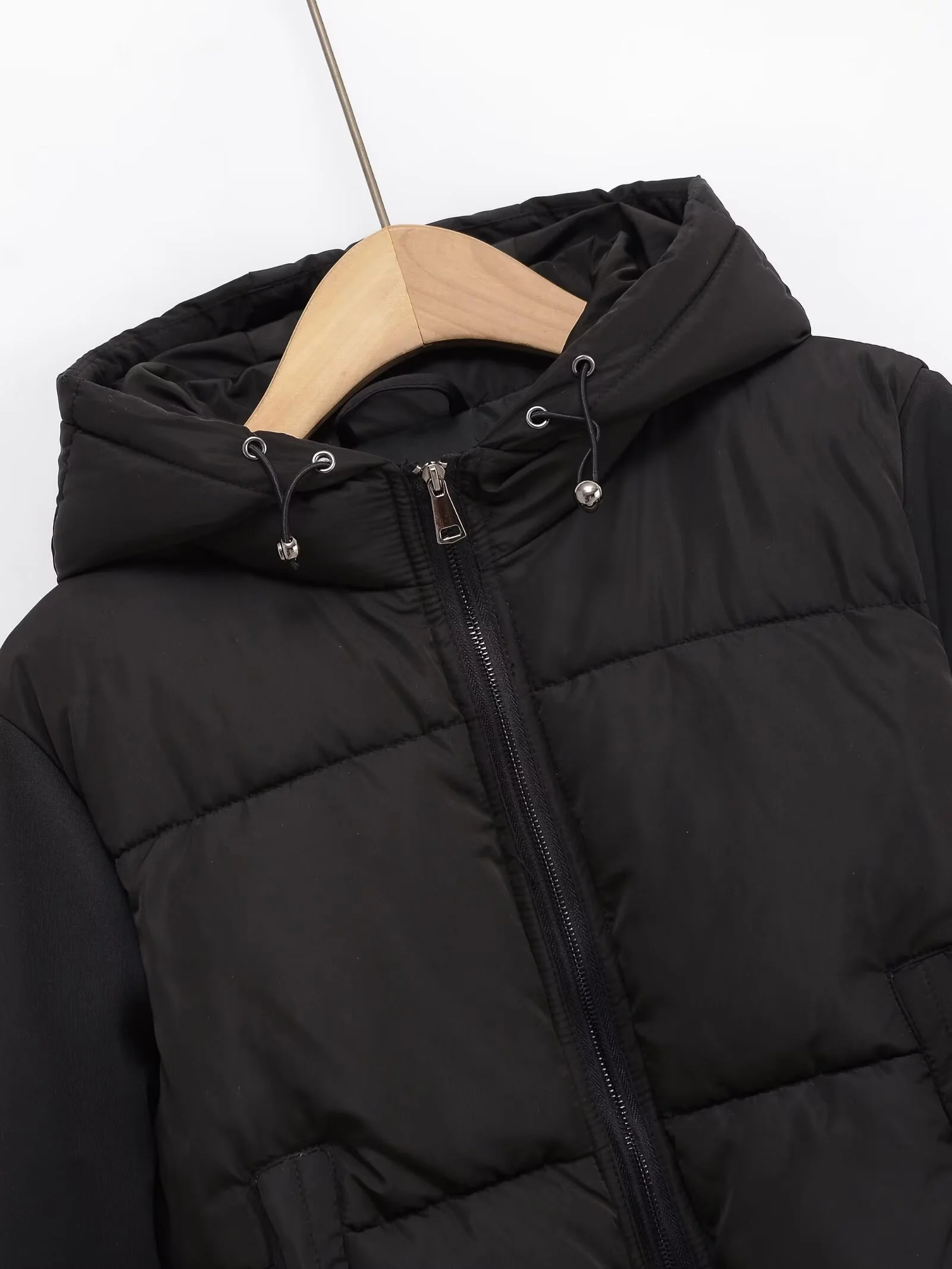 UNIZERA2025 otoño nueva mujer casual moda delgada tela elástica empalme abrigo de algodón cálido abrigo de algodón con capucha