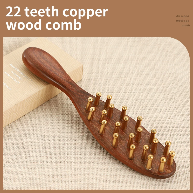 New style head meridians massage comb copper wood meridians 22 nails comb Guasha scalp relax