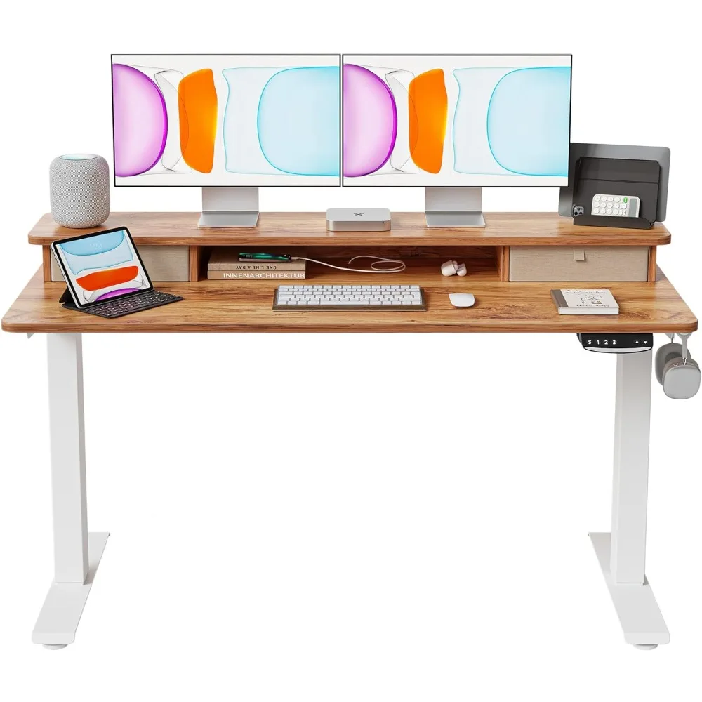 

55x24 Inch Electric Standing Desk with Double Drawers, Adjustable Height Stand Up Desk, Sit Stand Home Office Desk