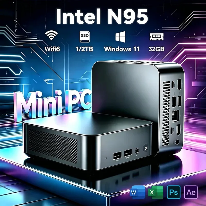 

Mini PC Intel N95 Portable Computer Gaming PC 16GB 32GB RAM 1TB 2TB SSD Windows 11 Office Study Wifi 6 BT5.2 Gamer PC