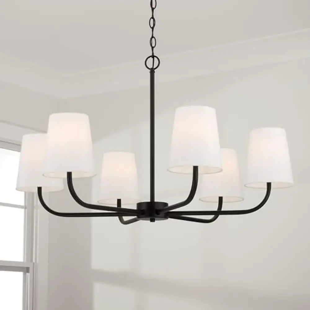 Contemporary White Fabric Chandelier 6-Light Metal Finish 21