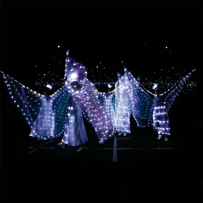 Ruoru Belly Dance Led Isis Wings with Adjustable Sticks Accessories Stage Performance Props Shining White Led Wings 360 Degrees