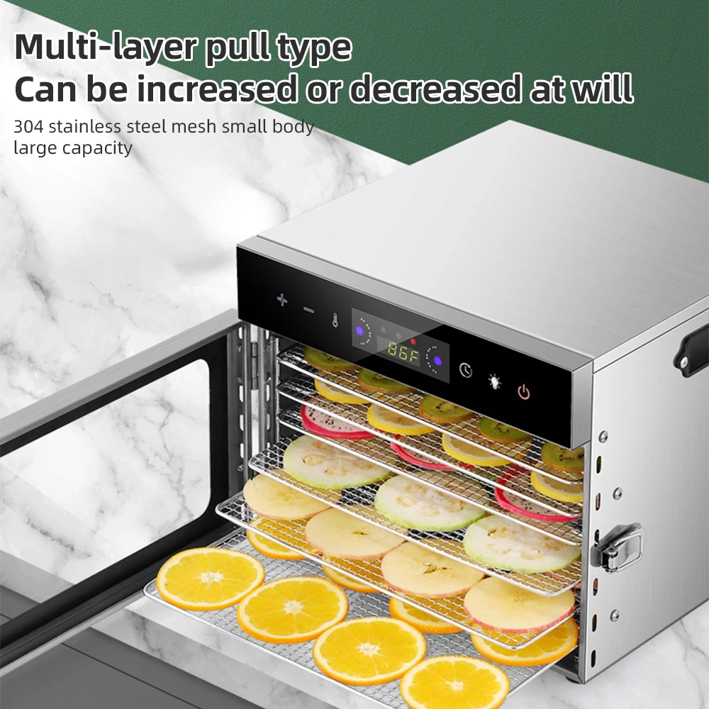 مجففات للأغذية والمتشنجة مع مؤقت 24 ساعة وخفيف، 6 رفوف تجفيف 800 وات 30-90 ℃ مجفف فواكه الخضار مع شاشة تعمل باللمس #6