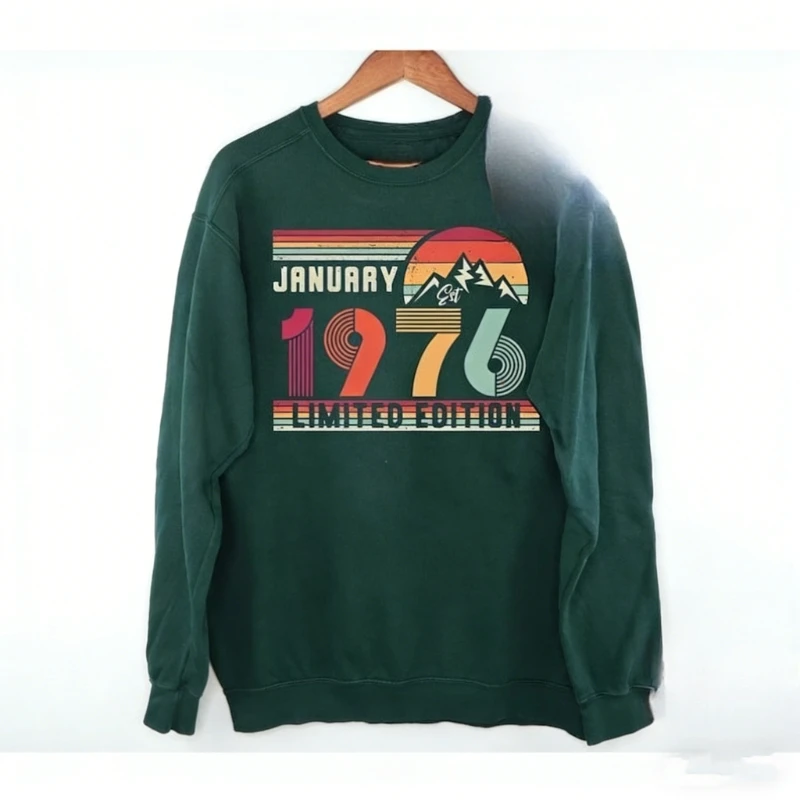 1976 aniversário retro aniversário ano manga longa para mulheres 50th presente moletom outono e inverno manter quente combinando hoodies
