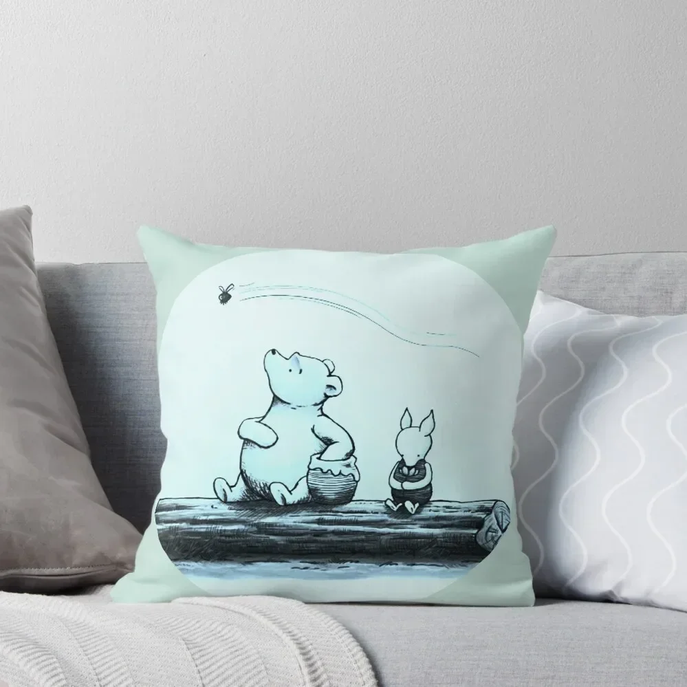 Bear An adventure was going to happen Light Cyan Throw Pillow Pillow Case Christmas anime girl Pillow Case