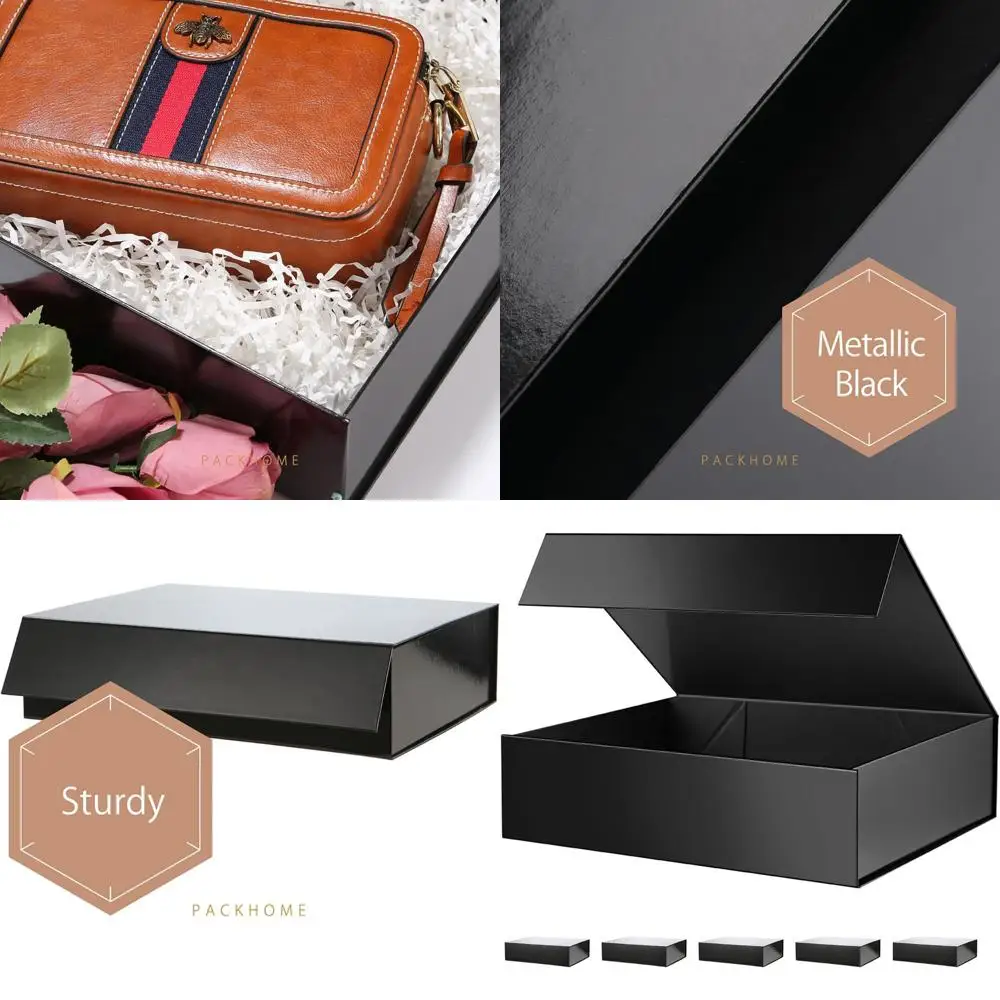 

Набор из 6 прочных коробок для рубашек с магнитными застежками, глянцевый черный, идеально подходит для подарков и хранения