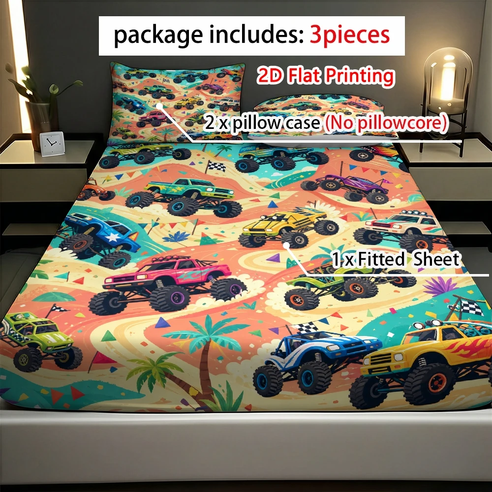 2D 프린팅된 화려한 몬스터 트럭 침대 시트 세트와 매 - Fitted Sheet Deep 리뷰 및 가격