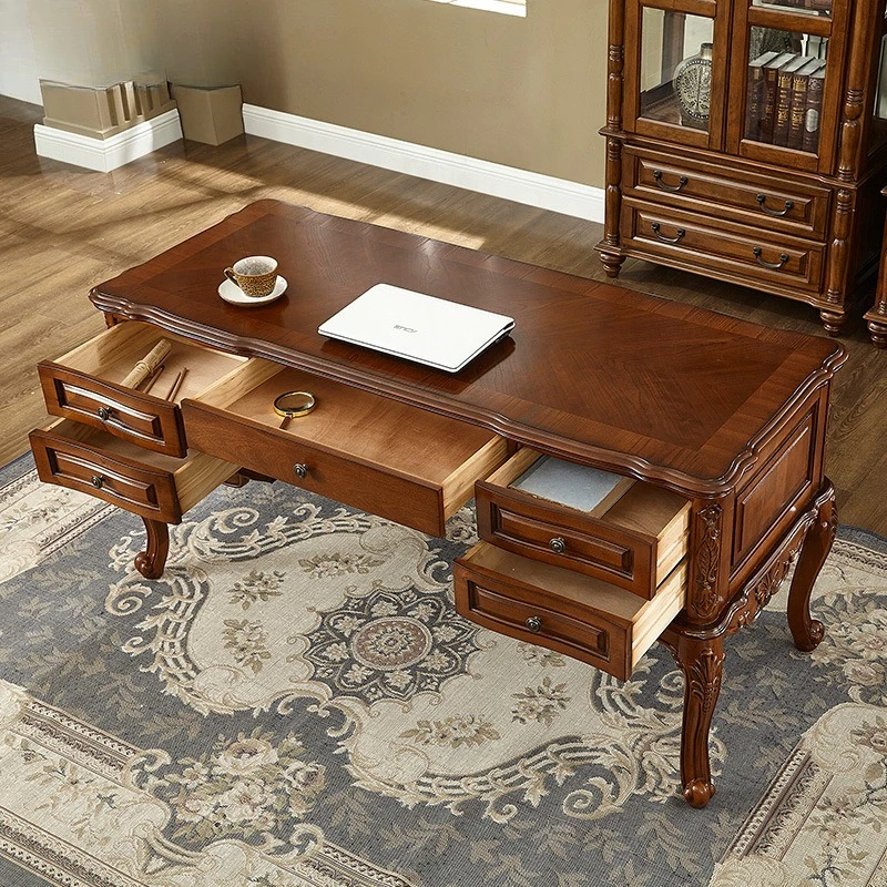 Desk 1.2 meters household desk 1.4 meters European solid wood carving flower study computer desk