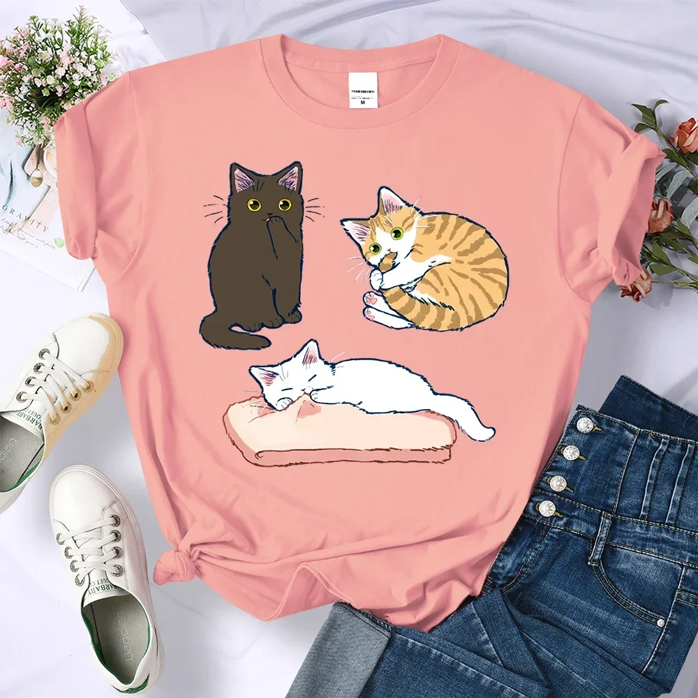 

Hip Hop Summer T Shirt Casual Comfortable Clothes Crewneck Mischievous Three Colored Kittens Print Women T Shirts Plus Size Tees