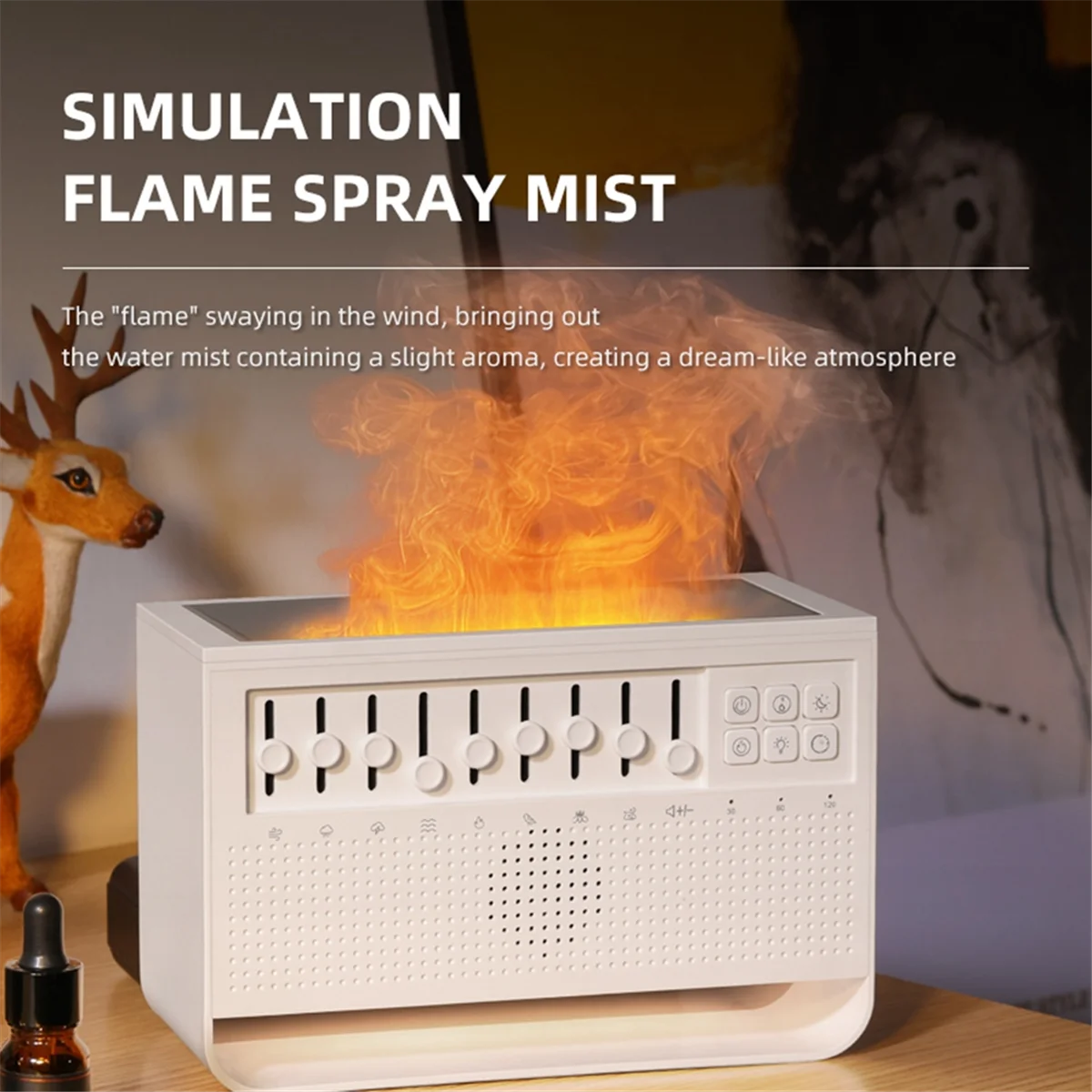 

RISEN Bluetooth Speaker with 8 Kind of White Noise Sleep Music 200ml Aromatherapy Air Humidifier Simulation Flame Night Light